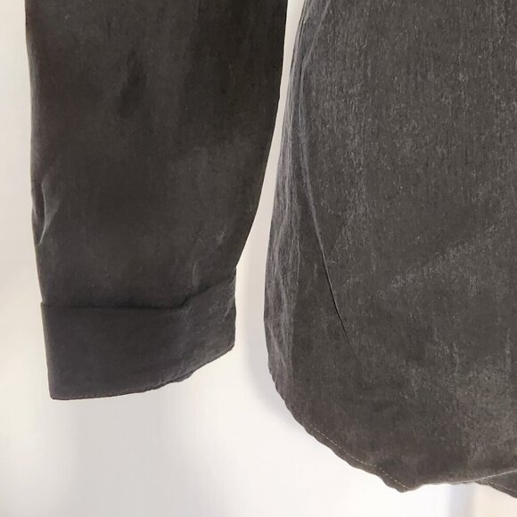 Zara Women's Size M Black Lyocell Ringed Accent Long Sleeve Button Up Shirt Goth - Picture 6 of 16